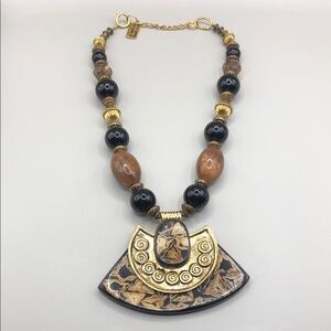 Vintage Designer Anthony Alexander Beaded Statement Size Necklace Stone Look